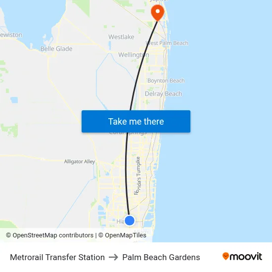 Metrorail Transfer Station to Palm Beach Gardens map