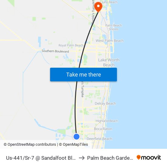 Us-441/Sr-7 @ Sandalfoot Blvd to Palm Beach Gardens map