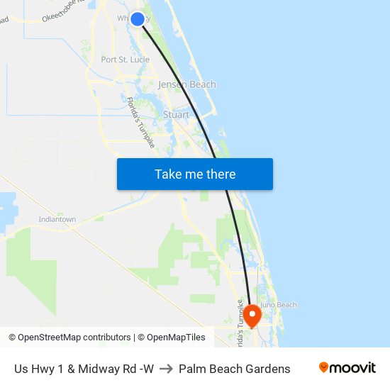 Us Hwy 1 & Midway Rd -W to Palm Beach Gardens map