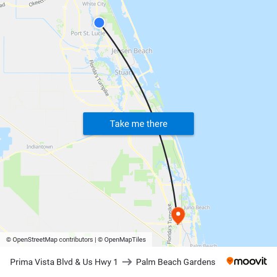 Prima Vista Blvd & Us Hwy 1 to Palm Beach Gardens map