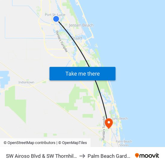 SW Airoso Blvd & SW Thornhill Dr to Palm Beach Gardens map