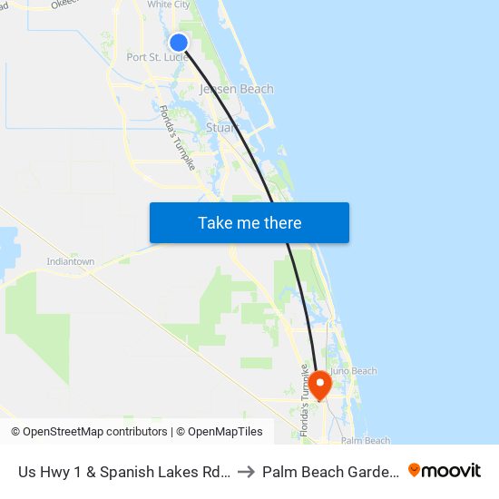Us Hwy 1 & Spanish Lakes Rd W to Palm Beach Gardens map