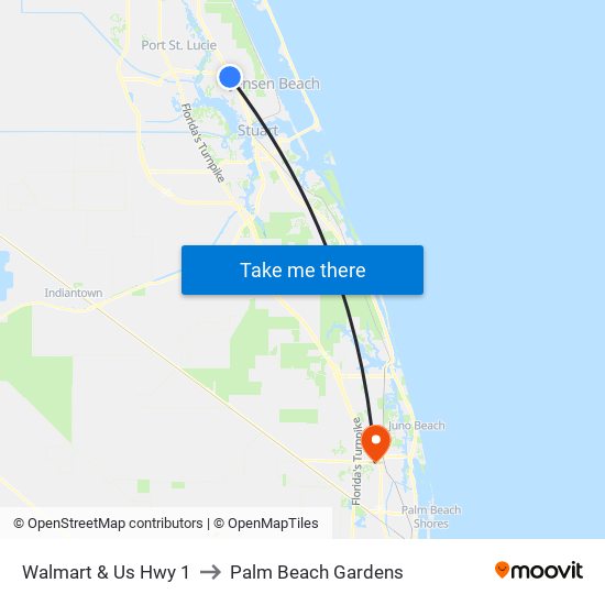 Walmart & Us Hwy 1 to Palm Beach Gardens map