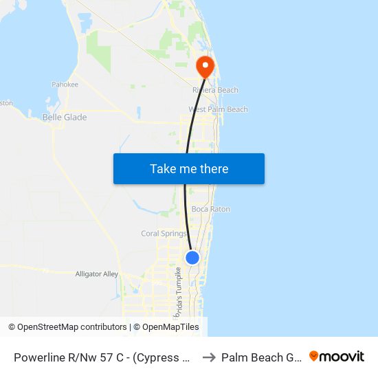 POWERLINE R/NW 57 C - (CYPRESS CREEK TRI-RAIL) to Palm Beach Gardens map