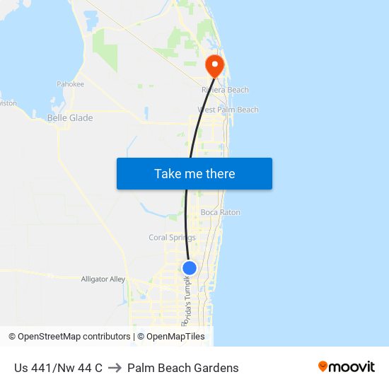 Us 441/Nw 44 C to Palm Beach Gardens map