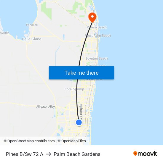 Pines B/Sw 72 A to Palm Beach Gardens map