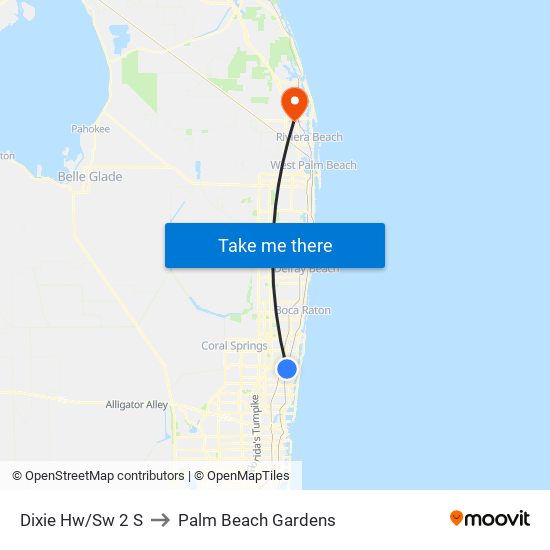 Dixie Hw/Sw 2 S to Palm Beach Gardens map