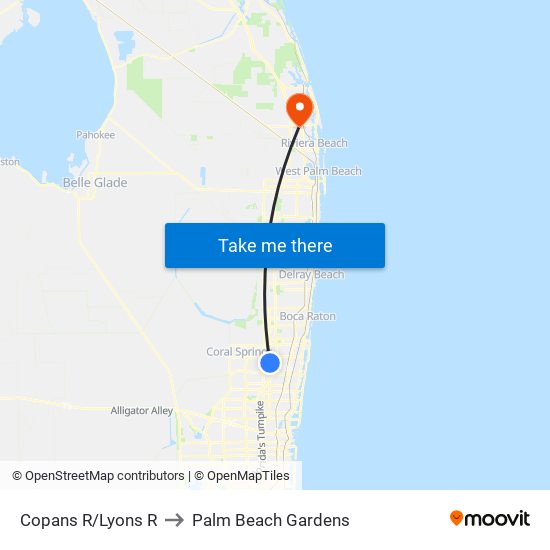 Copans R/Lyons R to Palm Beach Gardens map