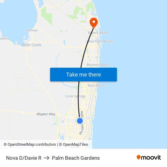 Nova D/Davie R to Palm Beach Gardens map