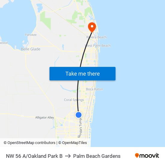 NW 56 A/OAKLAND PARK B to Palm Beach Gardens map