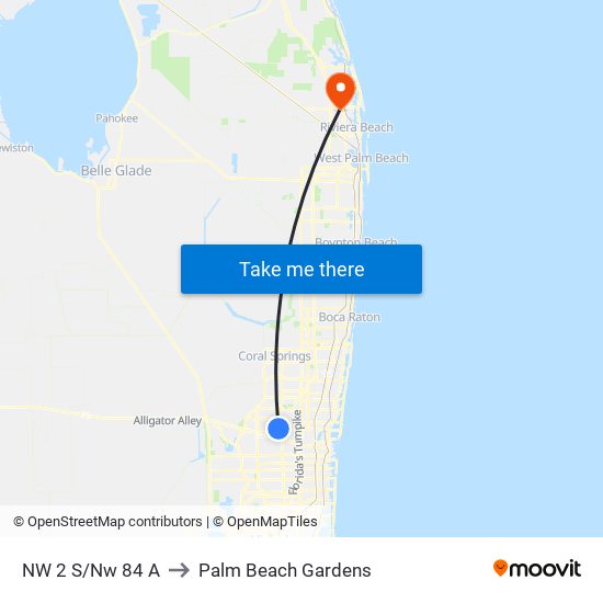 NW 2 S/Nw 84 A to Palm Beach Gardens map