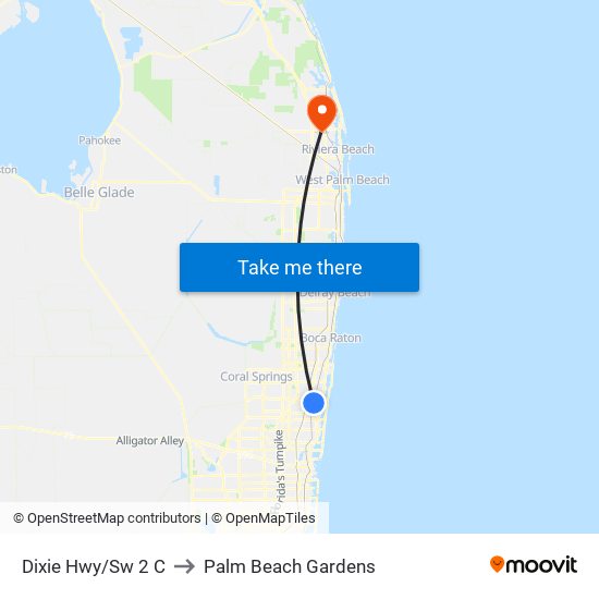 DIXIE HWY/SW 2 C to Palm Beach Gardens map