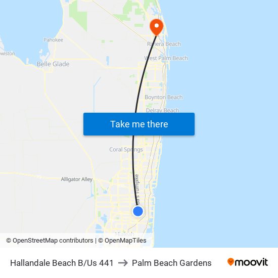 HALLANDALE BEACH B/US 441 to Palm Beach Gardens map