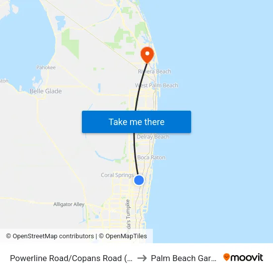 Powerline Road/Copans Road (North) to Palm Beach Gardens map