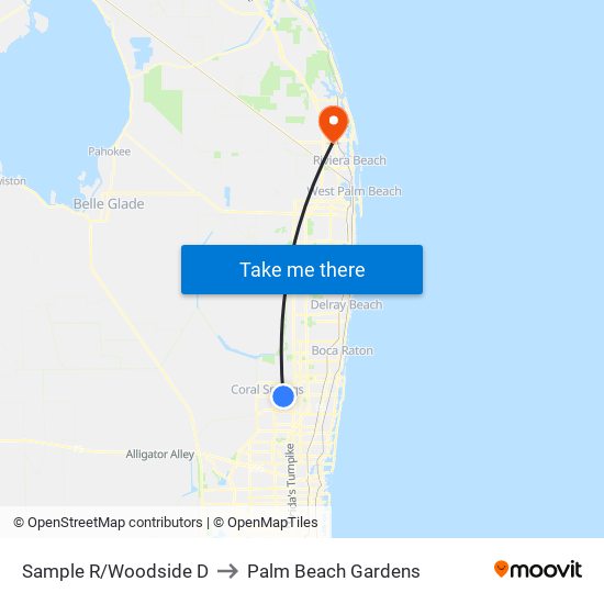 Sample R/Woodside D to Palm Beach Gardens map