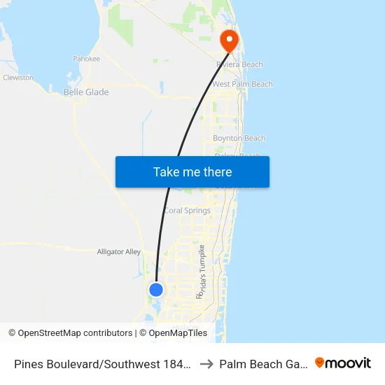 Pines Boulevard/Southwest 184th Avenue to Palm Beach Gardens map