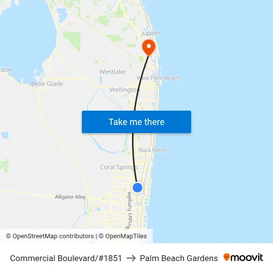 Commercial Boulevard/#1851 to Palm Beach Gardens map