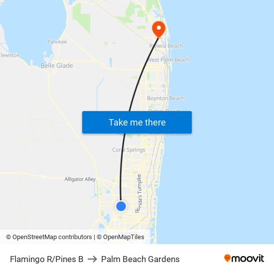 Flamingo R/Pines B to Palm Beach Gardens map