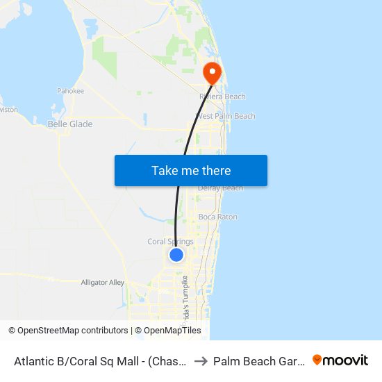 Atlantic B/Coral Sq Mall - (Chase Bank) to Palm Beach Gardens map