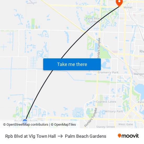 RPB BLVD at  VLG TOWN HALL to Palm Beach Gardens map