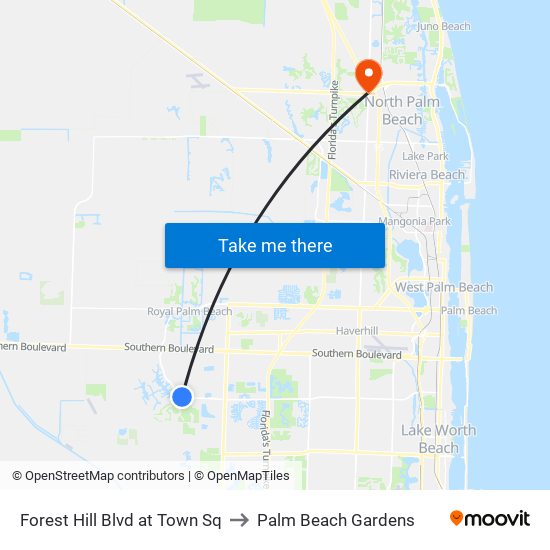 Forest Hill Blvd at Town Sq to Palm Beach Gardens map