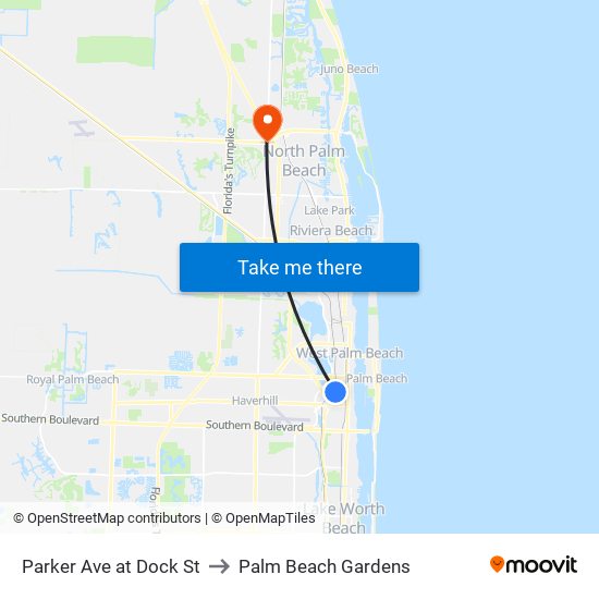 Parker Ave at Dock St to Palm Beach Gardens map