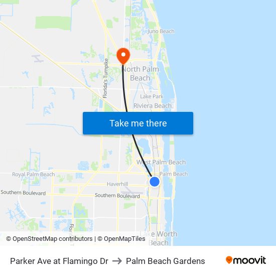 PARKER AVE at FLAMINGO DR to Palm Beach Gardens map