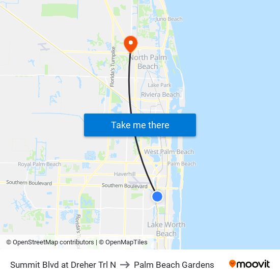 Summit Blvd at  Dreher Trl N to Palm Beach Gardens map