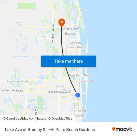 Lake Ave at Bradley St to Palm Beach Gardens map