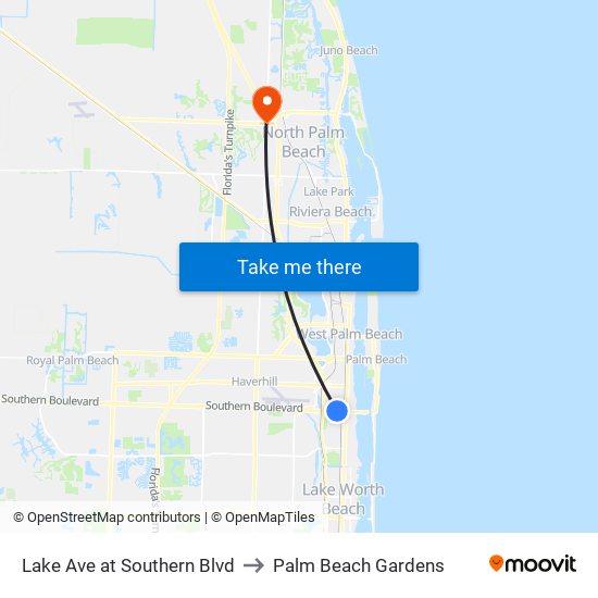 Lake Ave at Southern Blvd to Palm Beach Gardens map
