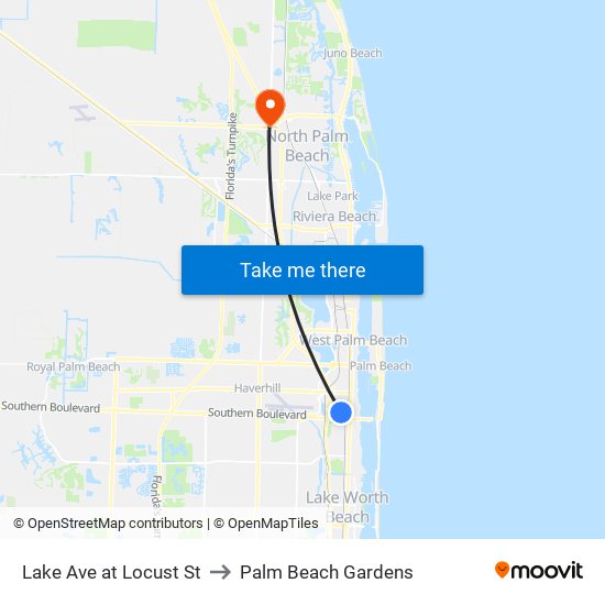 Lake Ave at Locust St to Palm Beach Gardens map