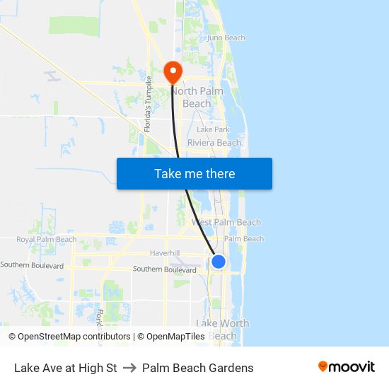 Lake Ave at High St to Palm Beach Gardens map