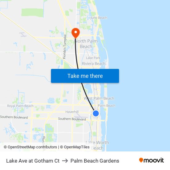 Lake Ave at Gotham Ct to Palm Beach Gardens map