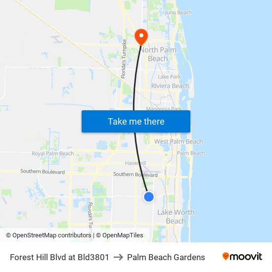 Forest Hill Blvd at Bld3801 to Palm Beach Gardens map