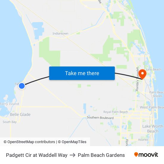 Padgett Cir at Waddell Way to Palm Beach Gardens map