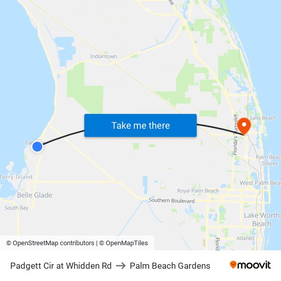 Padgett Cir at Whidden Rd to Palm Beach Gardens map
