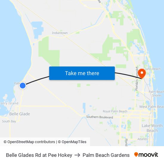 Belle Glades Rd at Pee Hokey to Palm Beach Gardens map