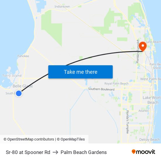 SR-80 at SPOONER RD to Palm Beach Gardens map