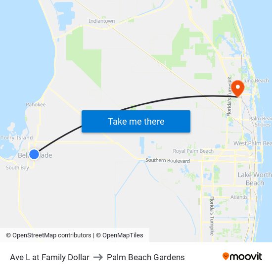 Ave L at Family Dollar to Palm Beach Gardens map