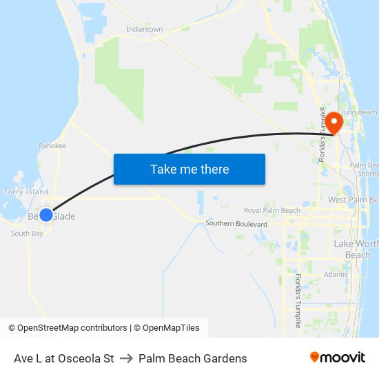 Ave L at Osceola St to Palm Beach Gardens map