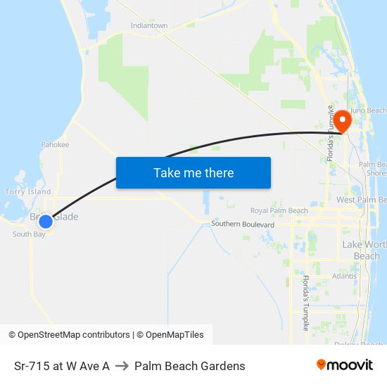 Sr-715 at W Ave A to Palm Beach Gardens map