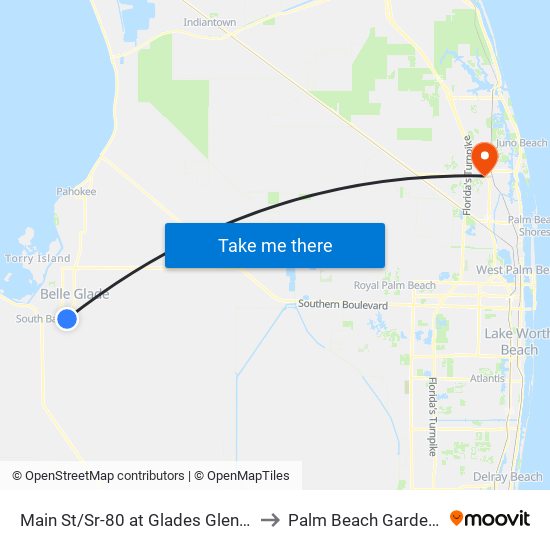 Main St/Sr-80 at Glades Glen Dr to Palm Beach Gardens map