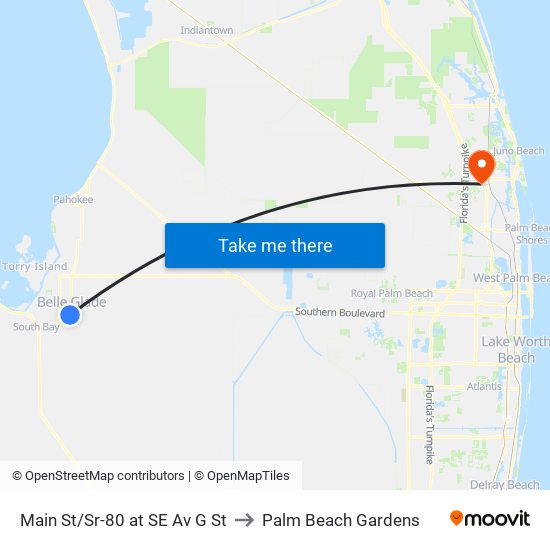 MAIN ST/SR-80 at SE AV G ST to Palm Beach Gardens map