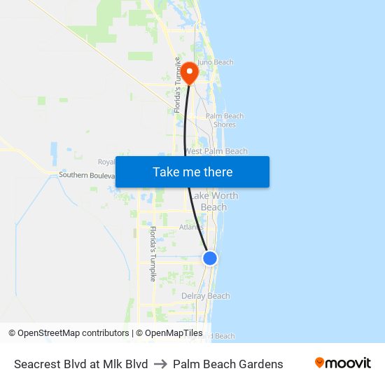 Seacrest Blvd at Mlk Blvd to Palm Beach Gardens map