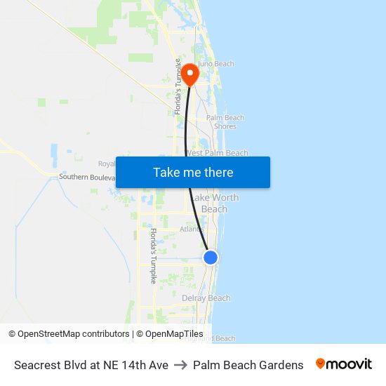 Seacrest Blvd at NE 14th Ave to Palm Beach Gardens map