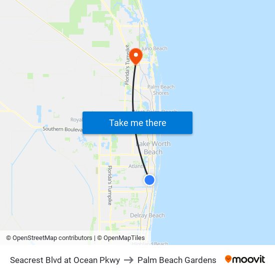 Seacrest Blvd at Ocean Pkwy to Palm Beach Gardens map