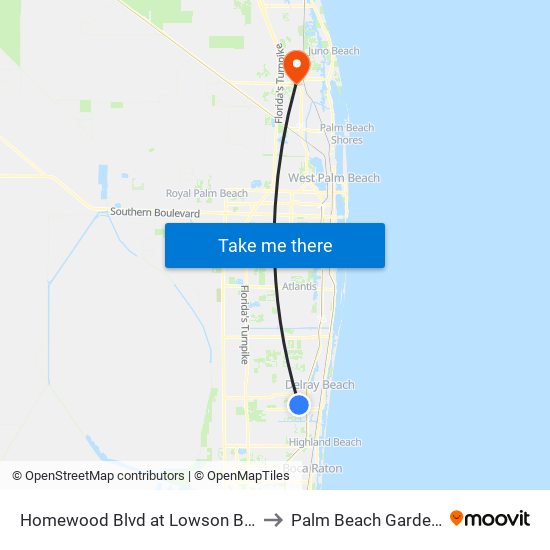 Homewood Blvd at Lowson Blvd to Palm Beach Gardens map