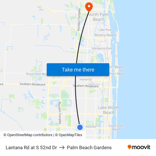 Lantana Rd at S 52nd Dr to Palm Beach Gardens map