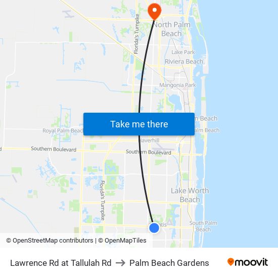 Lawrence Rd at Tallulah Rd to Palm Beach Gardens map