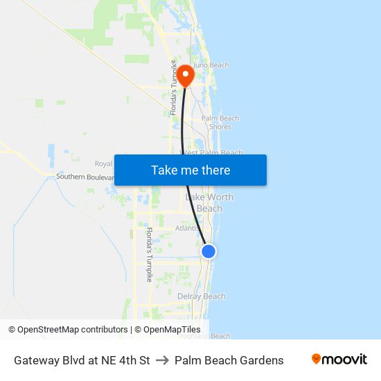 Gateway Blvd at NE 4th St to Palm Beach Gardens map